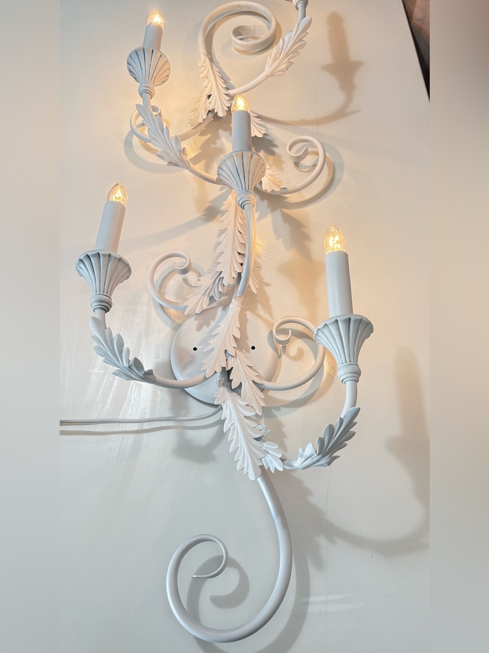 Shabby Chic 5 Light Wall Sconce Vtg Romantic Cottage White 36”X 12” Entryway